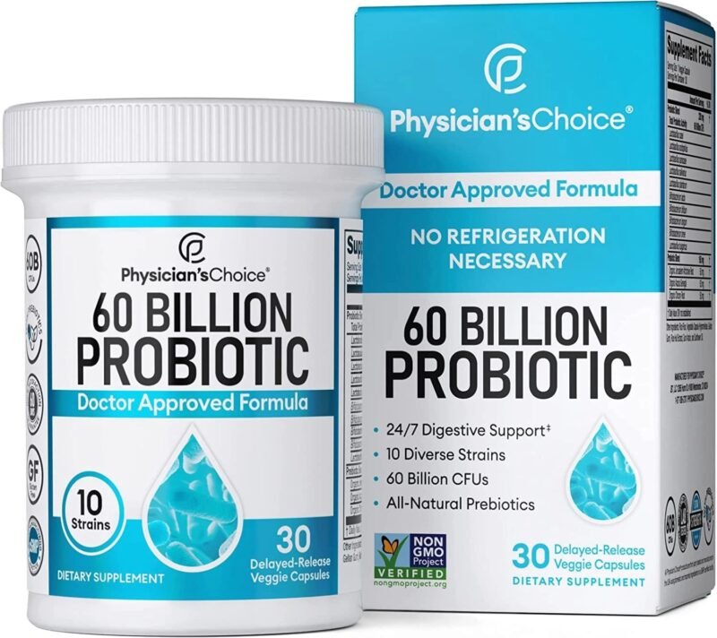 Physician's CHOICE Probiotics 60 Billion CFU - 10 Strains + Organic Prebiotics - Digestive & Gut Health - Supports Occasional Constipation, Diarrhea, Gas & Bloating - Probiotics For Women & Men - 30ct