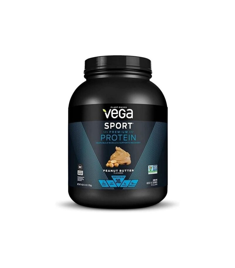 Vega Sport Premium Protein Powder, Peanut Butter, Vegan, 30g Plant Based Protein, 5g BCAAs, Low Carb, Keto, Dairy Free, Gluten Free, Non GMO, Pea Protein for Women and Men, 4.41 Pounds (45 Servings)