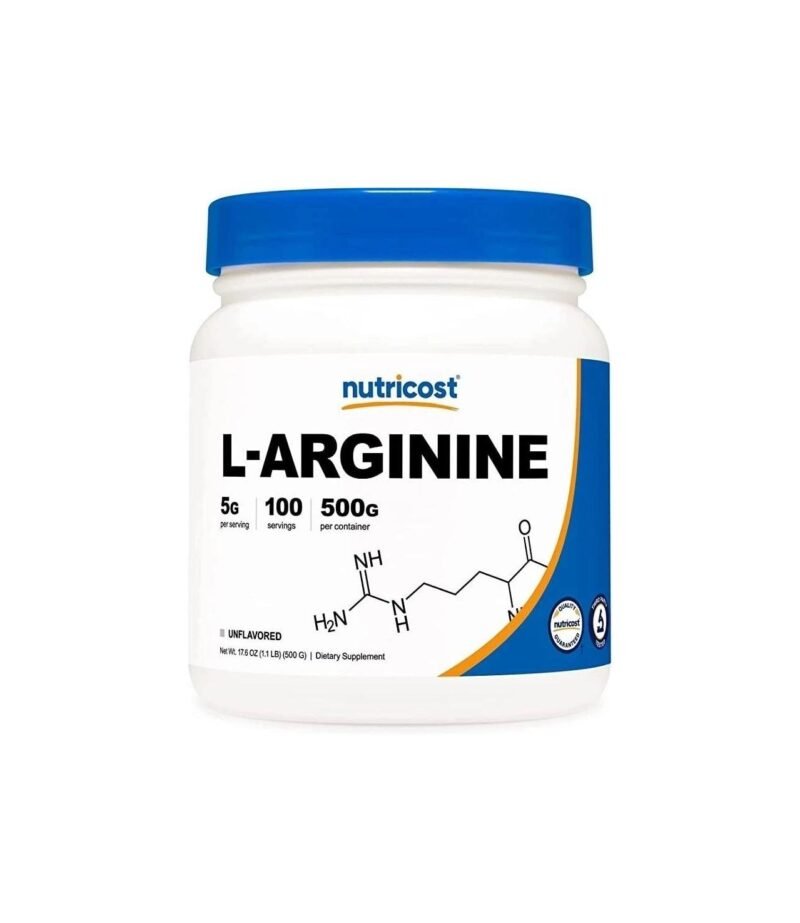 Nutricost L-Arginine Powder 500 Grams (1.1lbs) - Pure L-Arginine Powder - 5000mg Per Serving; 100 Servings