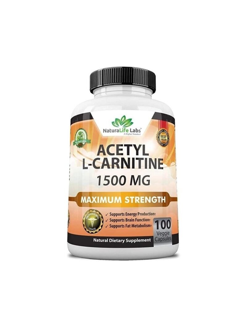 Acetyl L-Carnitine 1,500 mg High Potency Supports Natural Energy Production, Supports Memory/Focus - 100 Veggie Capsules