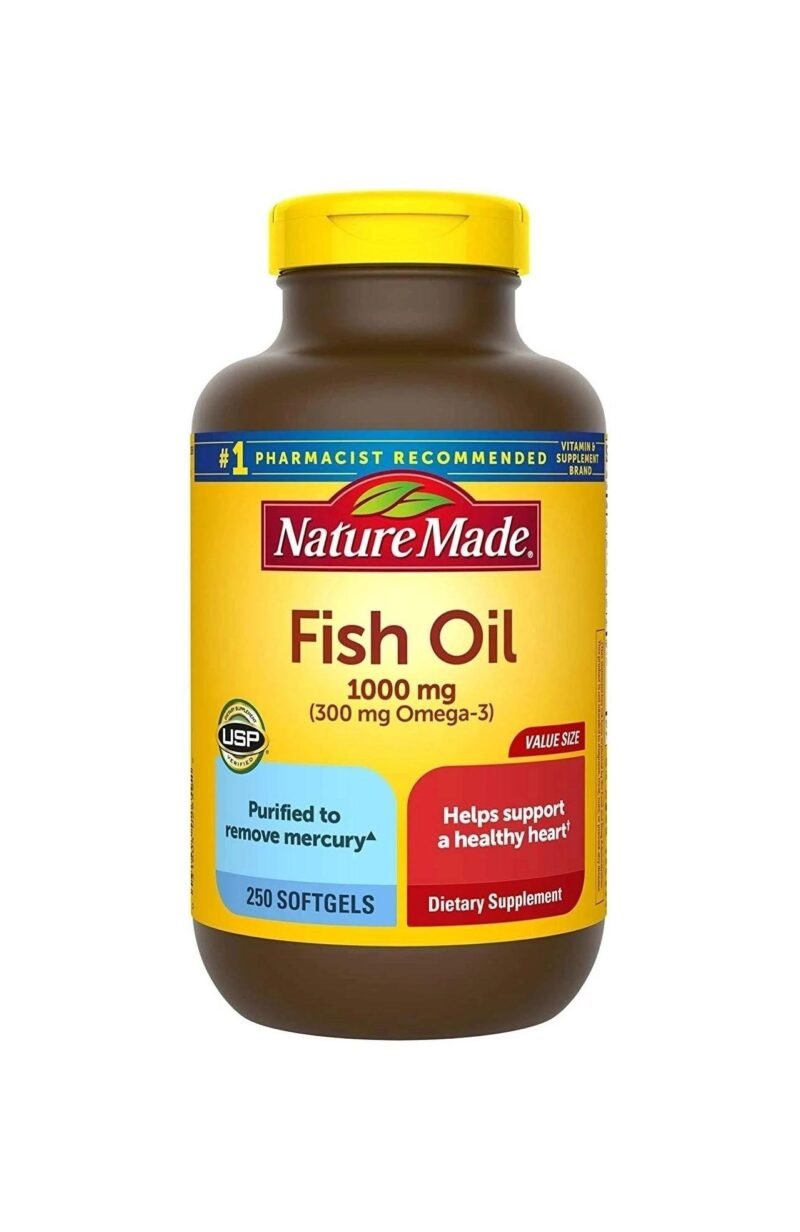 Nature Made Fish Oil 1000 mg, 250 Softgels Value Size, Fish Oil Omega 3 Supplement For Heart Health