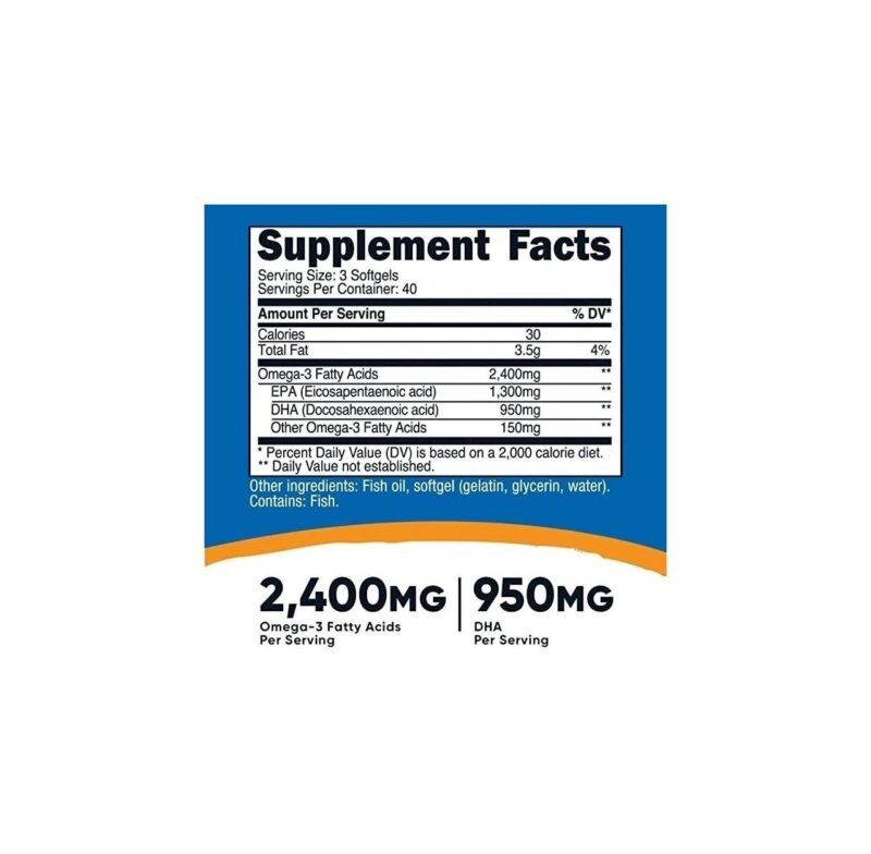 Nutricost Omega 3 Fish Oil - 2400MG, 120 Softgels (40 Serv) - Triple-Strength Fish Oil, Wild Caught! 1300mg EPA 950mg DHA - Non-GMO, Gluten Free