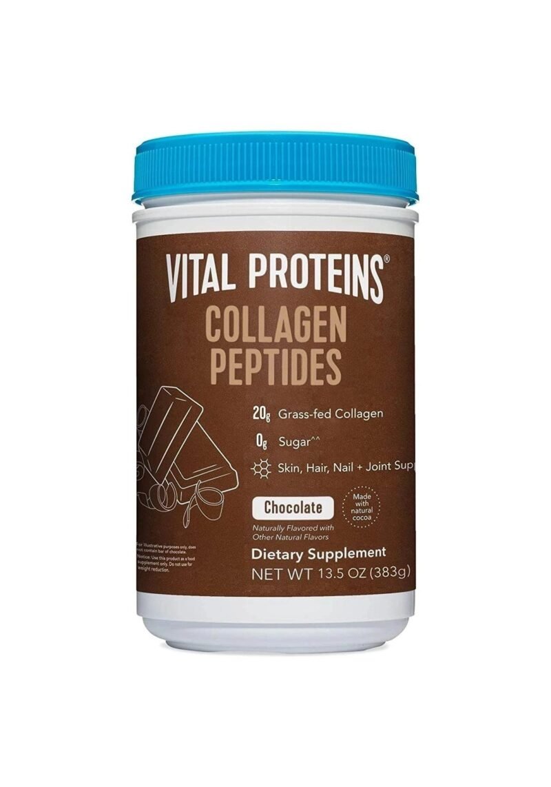 Vital Proteins Chocolate Collagen Powder Supplement (Type I, III) for Skin Hair Nail Joint - Hydrolyzed Collagen - Dairy and Gluten Free - 27g per Serving - Chocolate Flavor, 13.5 oz Canister