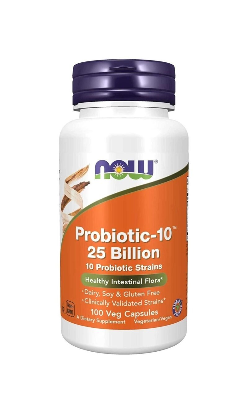 NOW Supplements, Probiotic-10, 25 Billion, with 10 Probiotic Strains, Dairy, Soy and Gluten Free, Strain Verified, 100 Veg Capsules