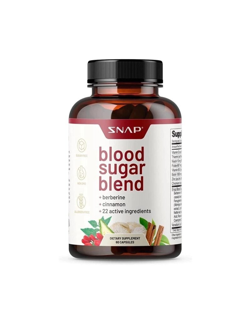 Blood Sugar Blend Supplement - Natural Supplement with Berberine, Cinnamon, Organic Turmeric, Alpha Lipoic Acid, Zinc & Other Vitamins and Herbs, Non-GMO by Snap Supplements, 60 Capsules