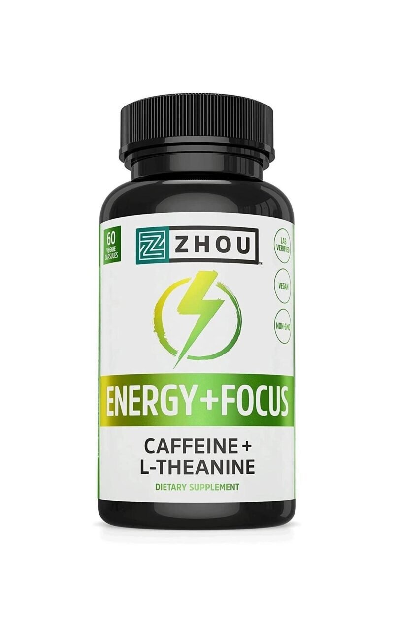 Zhou Energy + Focus | Caffeine with L-Theanine | Focused Energy for Your Mind & Body | #1 Nootropic Stack for Cognitive Performance | 60 VegCaps