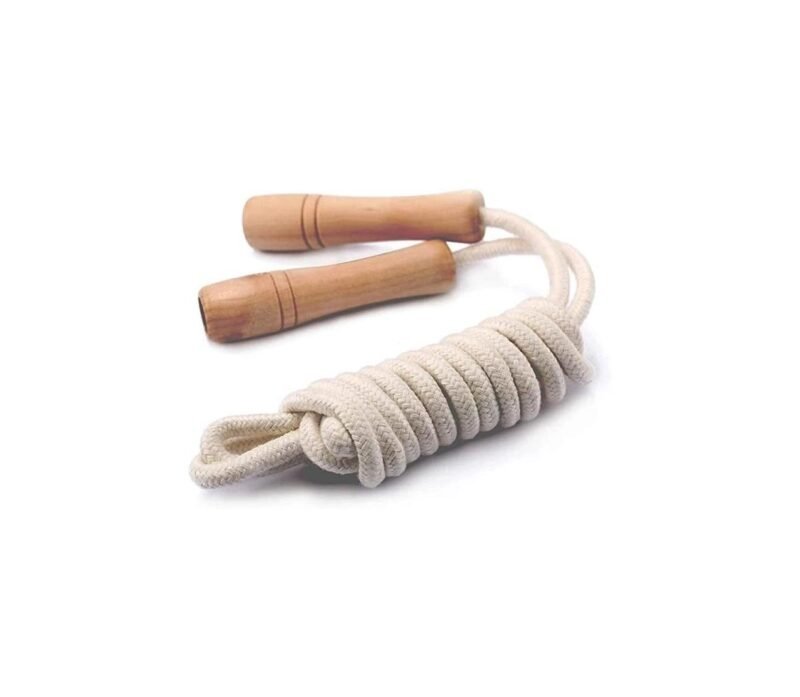 Jump Rope for Kids - Wooden Handle - Adjustable Cotton Braided Fitness Skipping Rope