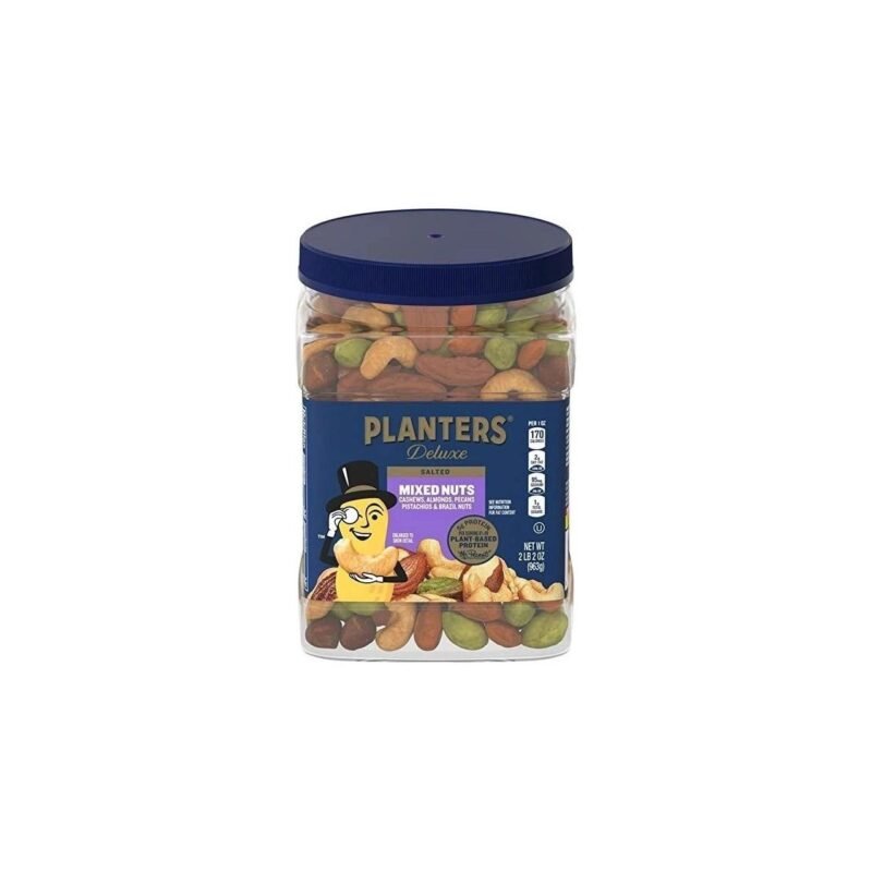 PLANTERS Deluxe Salted Mixed Nuts, Party Snacks, Plant-Based Protein 34oz (1 Container)