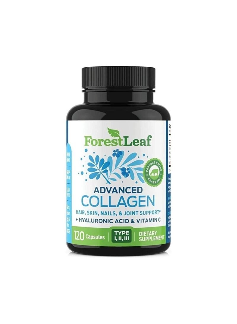 ForestLeaf - Collagen Pills with Hyaluronic Acid & Vitamin C - Reduce Wrinkles, Tighten Skin, Boost Hair, Skin, Nails & Joint Health - Hydrolyzed Collagen Peptides Supplement - 120 Capsules