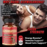 Ashwagandha Capsules, 5 in 1 Equivalent to 5200mg Powder. Combined With Turmeric, Ginger, Black Pepper And Rhodiola. Mood And Strength Support Supplement - 1 Pack - 90 Capsules - 3 Month Supply - Image 3