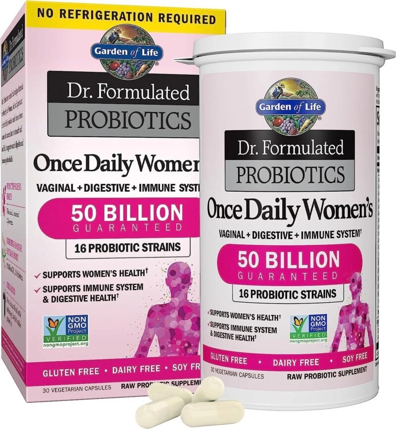 Garden of Life Once Daily Dr. Formulated Probiotics for Women 50 Billion CFU 16 Probiotic Strains with Organic Prebiotics for Digestive, Vaginal & Immune Health, Dairy Free, Shelf Stable 30 Capsules