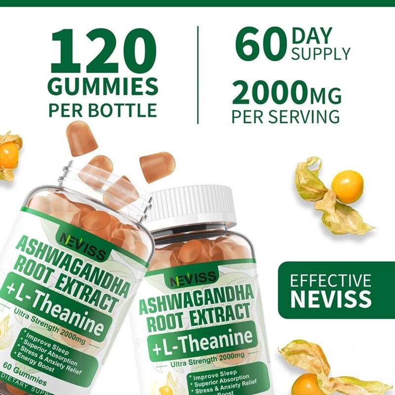 NEVISS Ashwagandha Gummies 2000mg, Feel Refreshed, Plus Proprietary Blend with 5-HTP, L-Theanine, Lemon Balm, Magnesium for Calm, Zzzs, Mood, Energy & Relaxation Support, 120 Count - Image 5