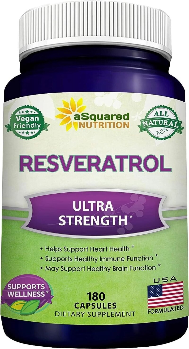 aSquared Nutrition 100% Natural Resveratrol - 1000mg Per Serving Max Strength (180 Capsules) Antioxidant Supplement, Trans-Resveratrol Pills for Heart Health & Pure, Trans Resveratrol & Polyphenols