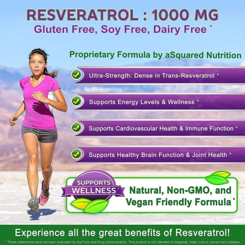 aSquared Nutrition 100% Natural Resveratrol - 1000mg Per Serving Max Strength (180 Capsules) Antioxidant Supplement, Trans-Resveratrol Pills for Heart Health & Pure, Trans Resveratrol & Polyphenols - Image 6