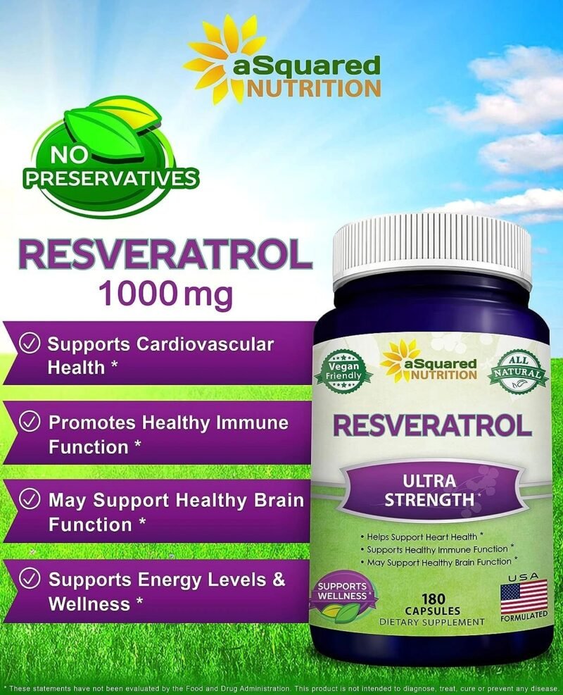 aSquared Nutrition 100% Natural Resveratrol - 1000mg Per Serving Max Strength (180 Capsules) Antioxidant Supplement, Trans-Resveratrol Pills for Heart Health & Pure, Trans Resveratrol & Polyphenols - Image 4