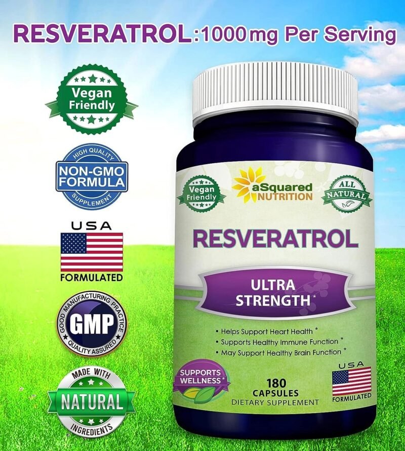 aSquared Nutrition 100% Natural Resveratrol - 1000mg Per Serving Max Strength (180 Capsules) Antioxidant Supplement, Trans-Resveratrol Pills for Heart Health & Pure, Trans Resveratrol & Polyphenols - Image 7