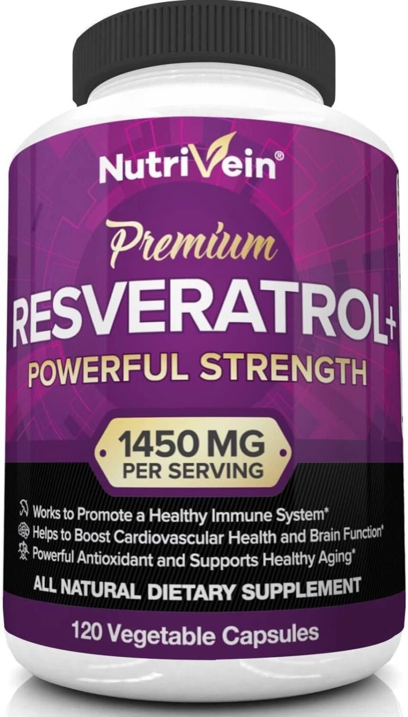 Nutrivein Resveratrol 1450mg - Antioxidant Supplement 120 Capsules ? Supports Healthy Aging and Promotes Immune, Brain Boost and Joint Support - Made with Trans-Resveratrol, Green Tea Leaf, Acai Berry