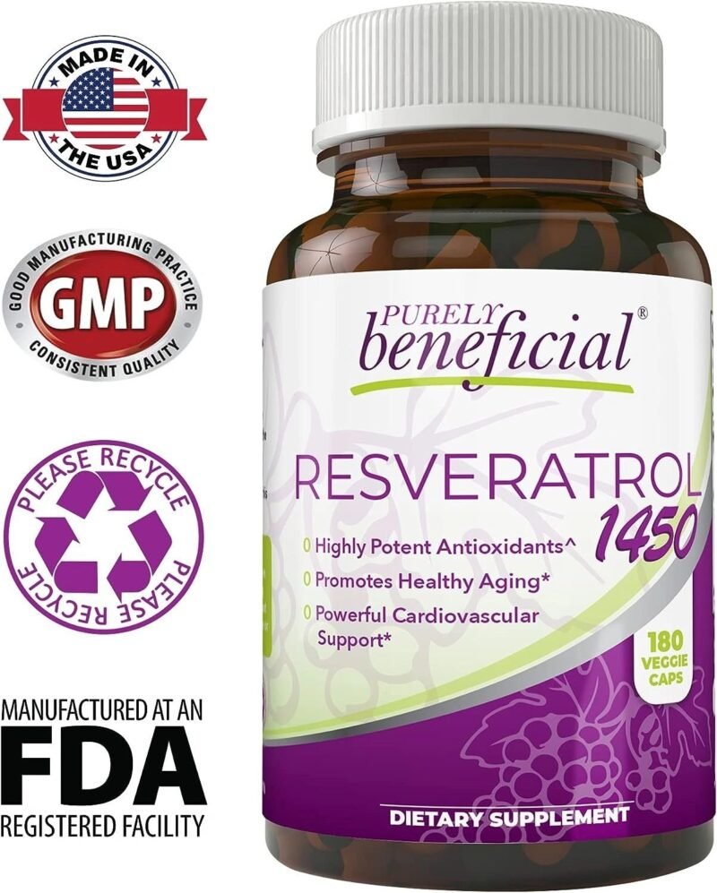 PURELY beneficial RESVERATROL1450-90day Supply, 1450mg per Serving of Potent Antioxidants & Trans-Resveratrol, Promotes Anti-Aging, Cardiovascular Support, Maximum Benefits (1bottle) - Image 2