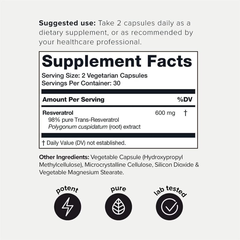 Toniiq Ultra High Purity Resveratrol Capsules - 98% Trans-Resveratrol - Highly Purified and Bioavailable - 60 Caps Reservatrol Supplement - Image 2