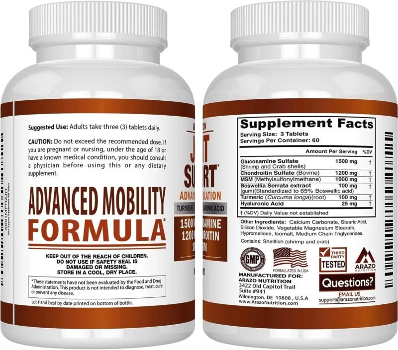 Glucosamine Chondroitin Turmeric Msm Boswellia - Joint Support Supplement for Relief 180 Tablets - Arazo Nutrition - Image 2