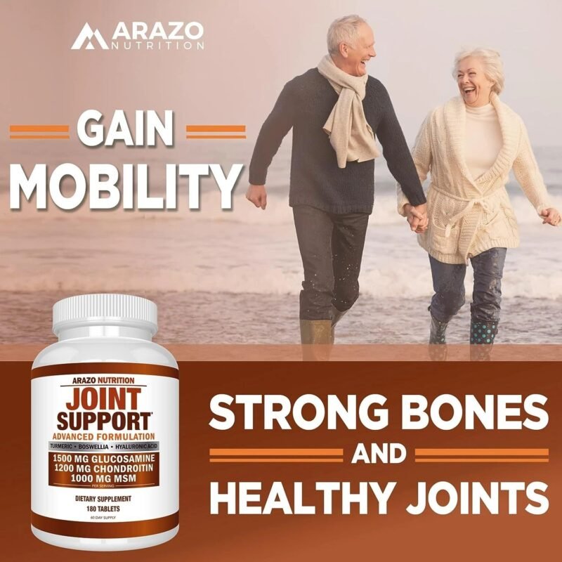 Glucosamine Chondroitin Turmeric Msm Boswellia - Joint Support Supplement for Relief 180 Tablets - Arazo Nutrition - Image 3