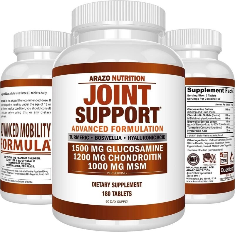 Glucosamine Chondroitin Turmeric Msm Boswellia - Joint Support Supplement for Relief 180 Tablets - Arazo Nutrition - Image 5