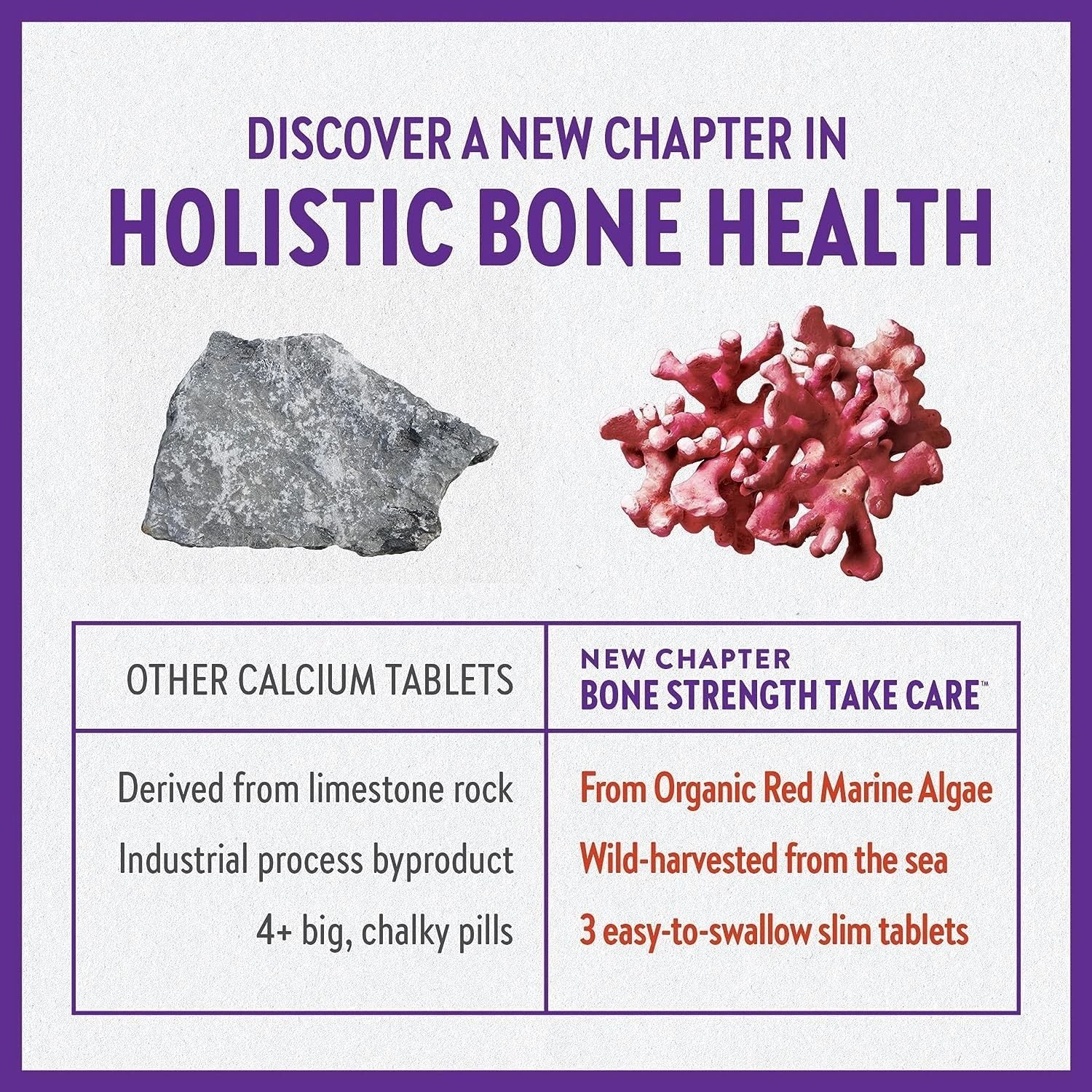 New Chapter Calcium Supplement - Bone Strength Organic Red Marine Algae Calcium - with Vitamin D3+K2 + Magnesium, 70+ Trace Minerals for Bone Health, Gluten Free, Easy to Swallow - 180 Slim Tablets - Image 7