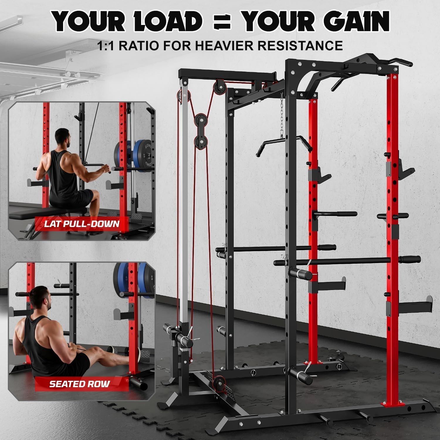 C1-V4 Power Cage, 2000LBS Squat Rack with LAT Pulldown, Multi-Function Weight Cage Strength Training Machine, Workout Cage with More Attachments for Home Gym Garage - Image 2