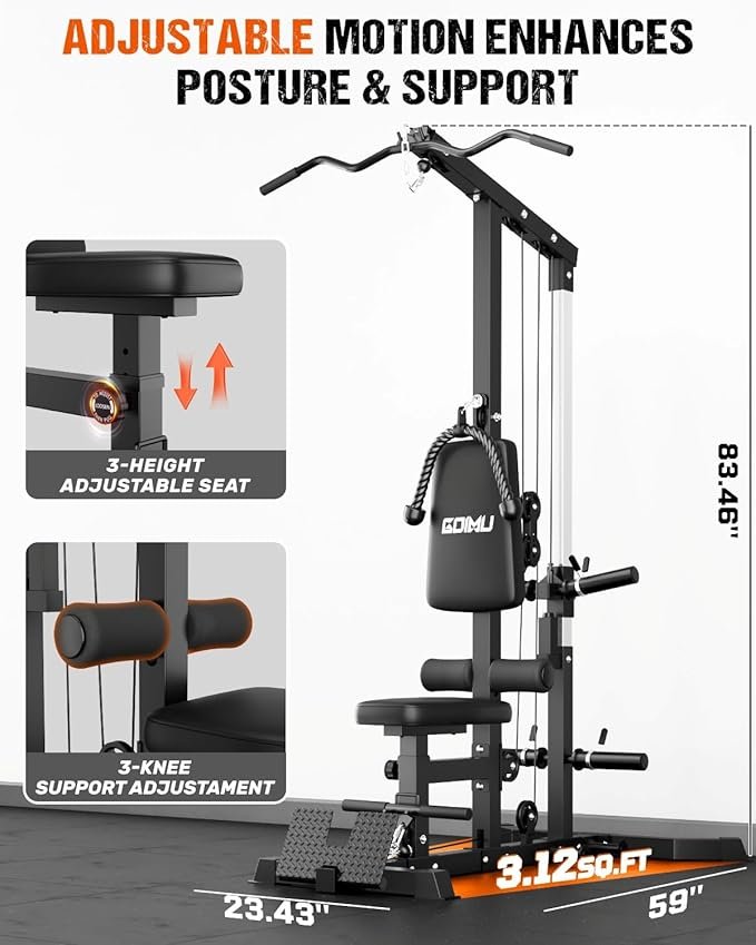 LS01 LAT Pulldown Machine, LAT Row Cable Machine with AB Crunch, LAT Tower with Cable Row Attachments, 3 in 1 Pulley Stations for Home Gym - Image 4