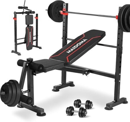 1500LBS 8 in 1 Weight Bench Set with Leg Extension/Curl and Preacher Curl, Bench Press Set and Barbell Rack with Safety Bar Catches, Foldable Workout Benches for Home(US Stock)