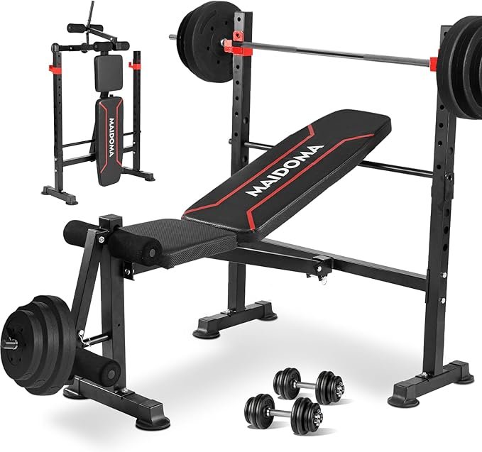 1500LBS 8 in 1 Weight Bench Set with Leg Extension/Curl and Preacher Curl, Bench Press Set and Barbell Rack with Safety Bar Catches, Foldable Workout Benches for Home(US Stock)