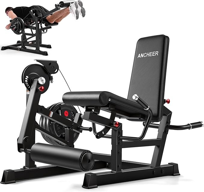 ANCHEER Leg Extension and Curl Machine, Adjustable Leg Curl Machine, Seated Leg Extension and Lying Curl Machine for Home Gym, Leg Workout Equipment with Cable System