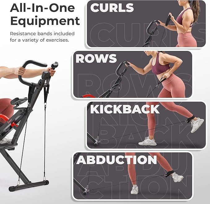 Sunny Health & Fitness Row-N-Ride PRO, Full Body Combo Squat Machine w/Optional Resistance Band, Easy Setup Ab Workout Exercise Equipment for Home, Whole Body Cardio, Optional SunnyFit App Connection - Image 2