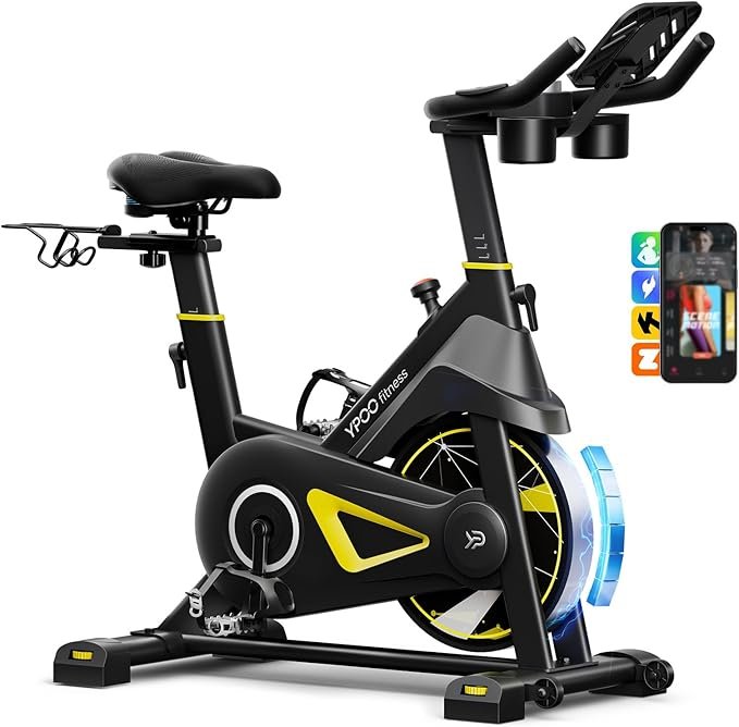 Exercise Bike, Adjustable Magnetic Resistance Stationary Bikes for Home Cardio with Exclusive App, Indoor Bike with 330lbs Weight Capacity Comfortable Seat, Tablet Mount and Fitness Courses
