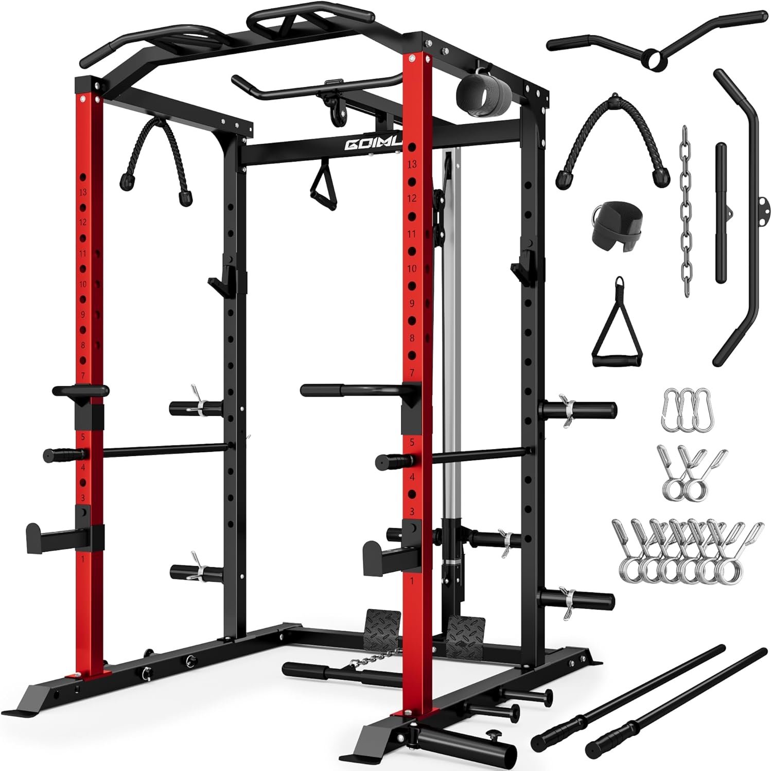 C1-V4 Power Cage, 2000LBS Squat Rack with LAT Pulldown, Multi-Function Weight Cage Strength Training Machine, Workout Cage with More Attachments for Home Gym Garage