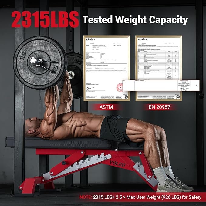 YOLEO Commercial Adjustable Weight Bench - MAX 2315LBS Heavy Duty Workout Bench for Home Gym, Flat/Incline/Decline Bench Press 2.4" Thick Pad (6-Step Assembly) - Image 5