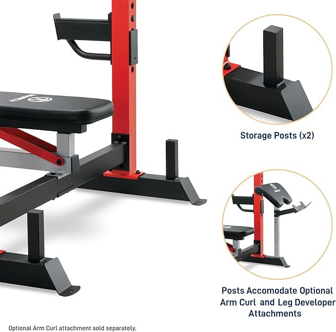 Marcy Standard & Olympic Adjustable Weight Benches and Accessories - Build You Own Home Gym with Optional Attachments Available: Lat Tower, Leg Developer, and Arm Curl for Full Body Exercise and Strength Training - Image 3