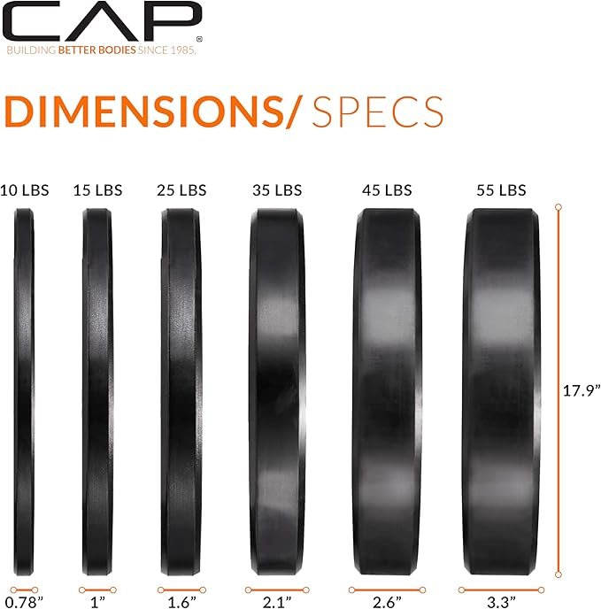 CAP 2-inch Olympic Bumper Plate Weight Set | 100-370 lbs | Multiple Colors | Storage Rack Optional - Image 4