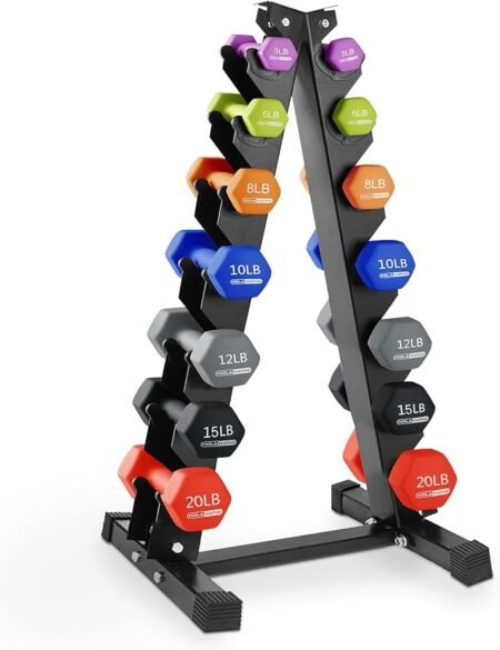 HolaHatha 2, 3, 5, 8, and 10 Pound Neoprene Dumbbell Free Hand Weight Set with Rack, Ideal for Home Exercises to Gain Tone and Definition, Pastel