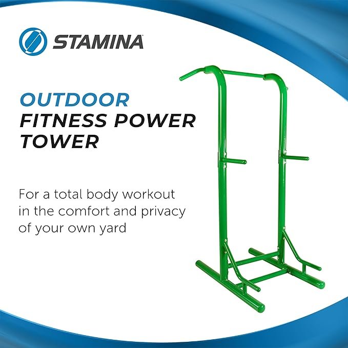 Stamina Pull Up Bar Tower & Dip Station, Free Standing Outdoor Home Gym Equipment, Green - Adjustable and Portable Workout Stand for Calisthenics Body Weight Training - Image 4
