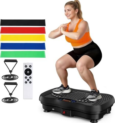 Vibration Plate Exercise Machine, 130 Levels Full Body Workout Vibrating Plate for Lymphatic Drainage Weight Loss, 450 Lbs Capacity Shake Platform with Resistance Bands Bluetooth for Women Men