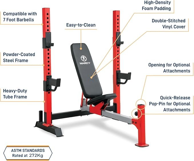 Marcy Standard & Olympic Adjustable Weight Benches and Accessories - Build You Own Home Gym with Optional Attachments Available: Lat Tower, Leg Developer, and Arm Curl for Full Body Exercise and Strength Training - Image 4