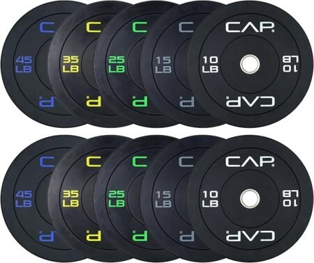 CAP 2-inch Olympic Bumper Plate Weight Set | 100-370 lbs | Multiple Colors | Storage Rack Optional