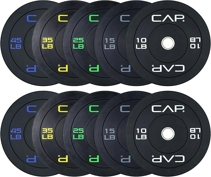 CAP 2-inch Olympic Bumper Plate Weight Set | 100-370 lbs | Multiple Colors | Storage Rack Optional