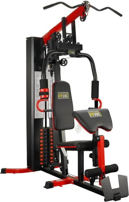 Fitvids Home Gym Equipment, Multifunctional Full Body Workout Weight Machine Station with Weight Stack, All in One Exercise Equipment with Pulley System & Seated Rowing for Home Gym Strength Training
