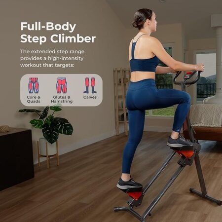 Sunny Health & Fitness Stair Stepper w/Handlebar, Extended Step Range Climber Machine for Legs, Core and Glute Workouts, Connection with Free SunnyFit App