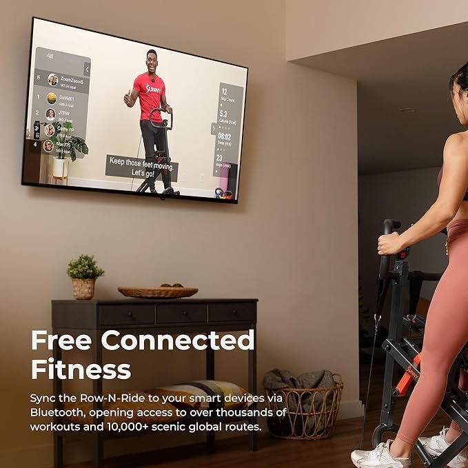 Sunny Health & Fitness Row-N-Ride PRO, Full Body Combo Squat Machine w/Optional Resistance Band, Easy Setup Ab Workout Exercise Equipment for Home, Whole Body Cardio, Optional SunnyFit App Connection - Image 4