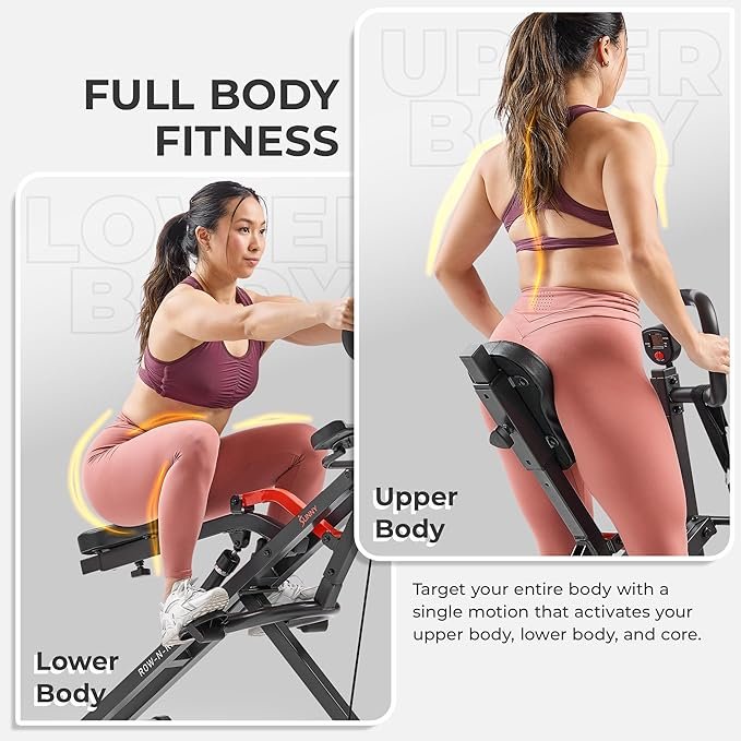 Sunny Health & Fitness Row-N-Ride PRO, Full Body Combo Squat Machine w/Optional Resistance Band, Easy Setup Ab Workout Exercise Equipment for Home, Whole Body Cardio, Optional SunnyFit App Connection - Image 5