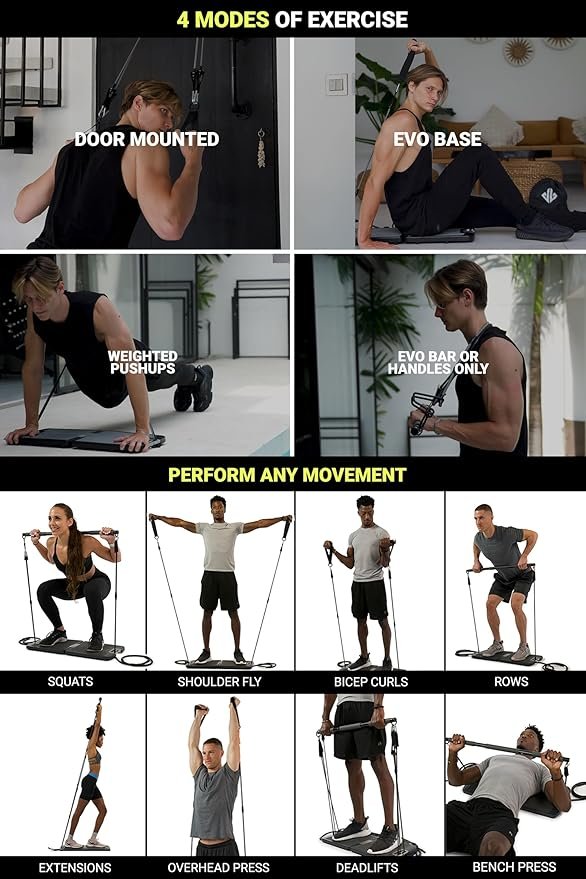 EVO Gym - Portable Home Gym Strength Training Equipment, at Home Gym | All in One Gym - Resistance Bands, Base Holds Gym Bar & Handles for Travel | Portable Gym & Home Exercise Equipment - Image 4