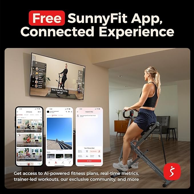 Sunny Health & Fitness Smart Row-N-Ride Glute & Leg Trainer, Foldable Squat Assist Rower with Exclusive SunnyFit App Connection - Image 4